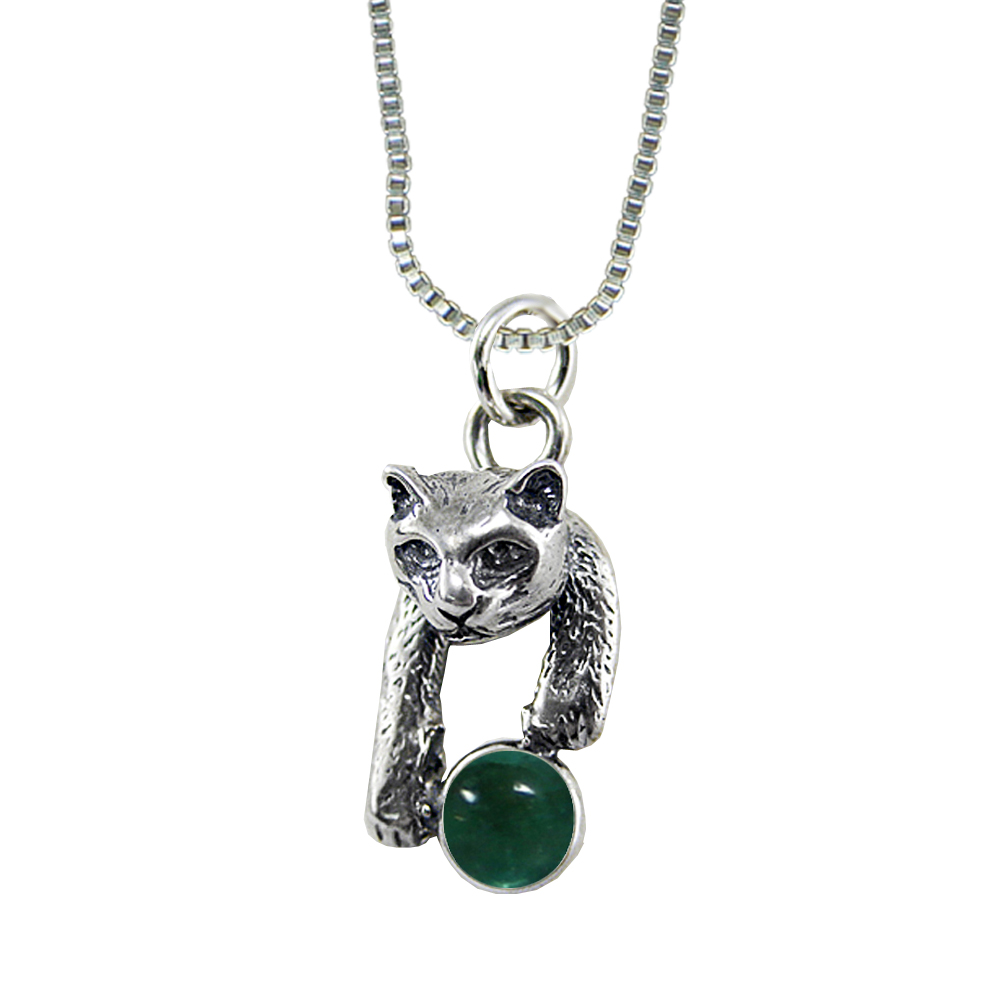 Sterling Silver Playful Little Cat Pendant With Fluorite